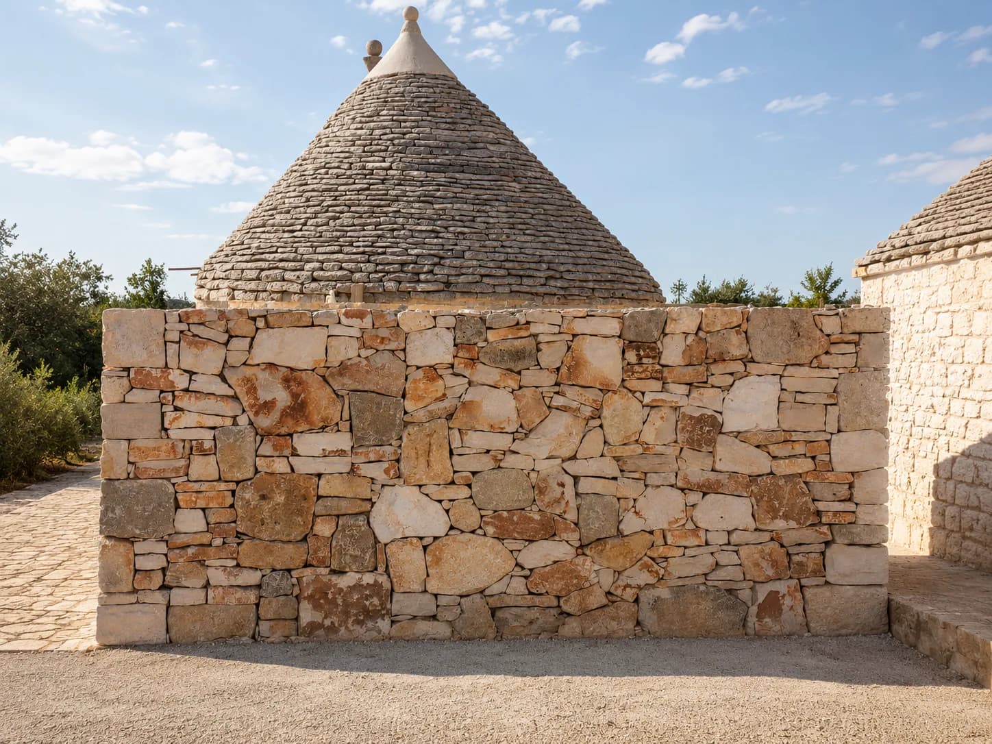 Muro in pietra naturale davanti a un trullo